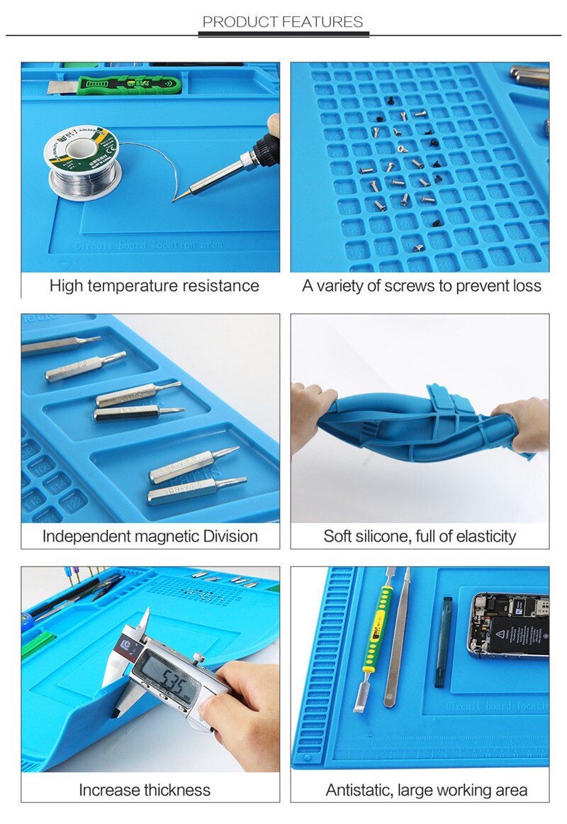 S-160 Silicone Repair Mat Magnetic Heat Insulation Working Magnetic for Electrical Soldering Repair Platform for iPhone PC LG