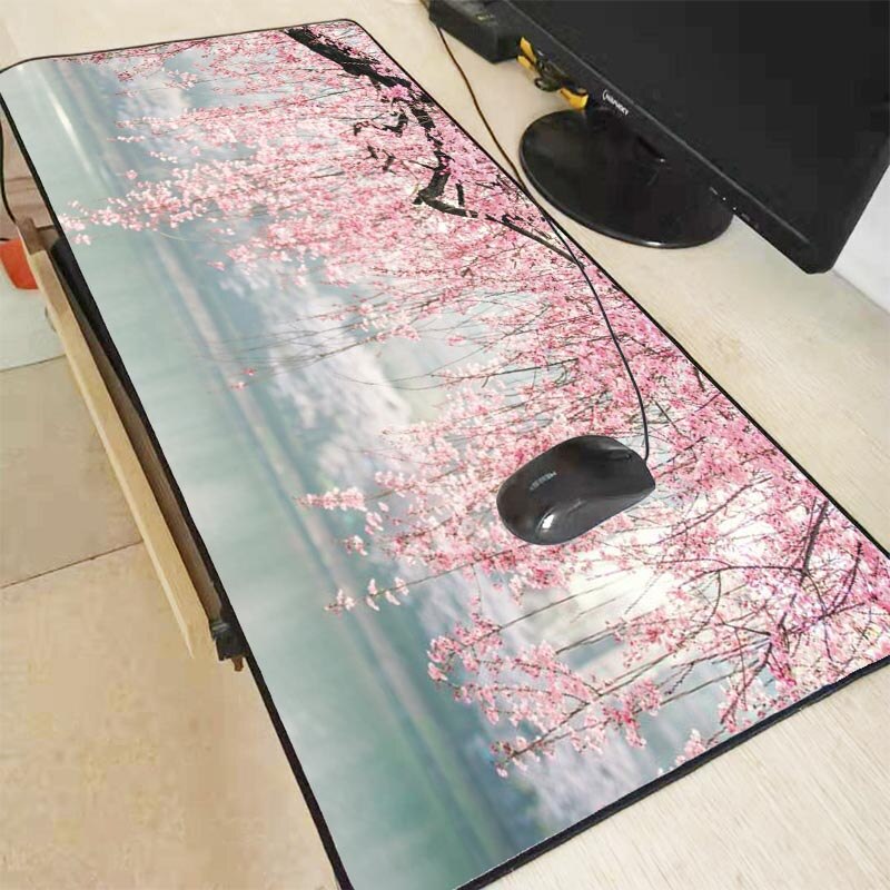 MRGBEST Japan Cherry Blossom Tree Flowers photo Mouse Pad Gamer Big Mouse-pad Led Backlight and common pink mice mat: NO LED 400X900X3MM