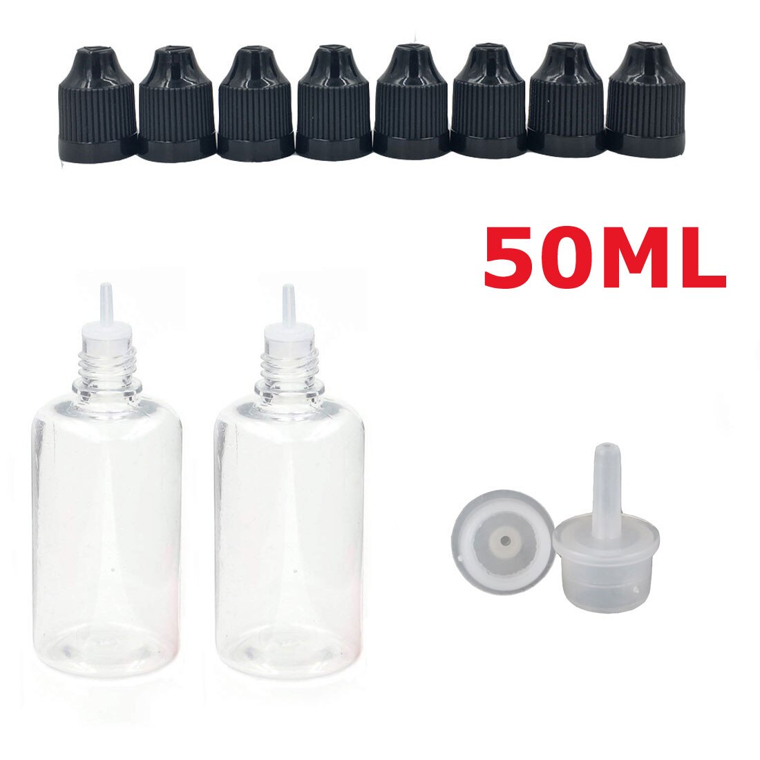 10 Stuks X 3 Ml-100 Ml Pet Clear Dropper Flessen Lege Plastic Sap Eye Liquid Hervulbare Containers Met zwart Caps Dropper Tips: 50ML x 10PCS