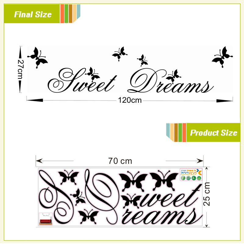 Pegatinas de pared de dulces sueños, decoración de dormitorio, calcomanías de pared para el hogar, citas, mural, Impresión de artes, póster de pvc