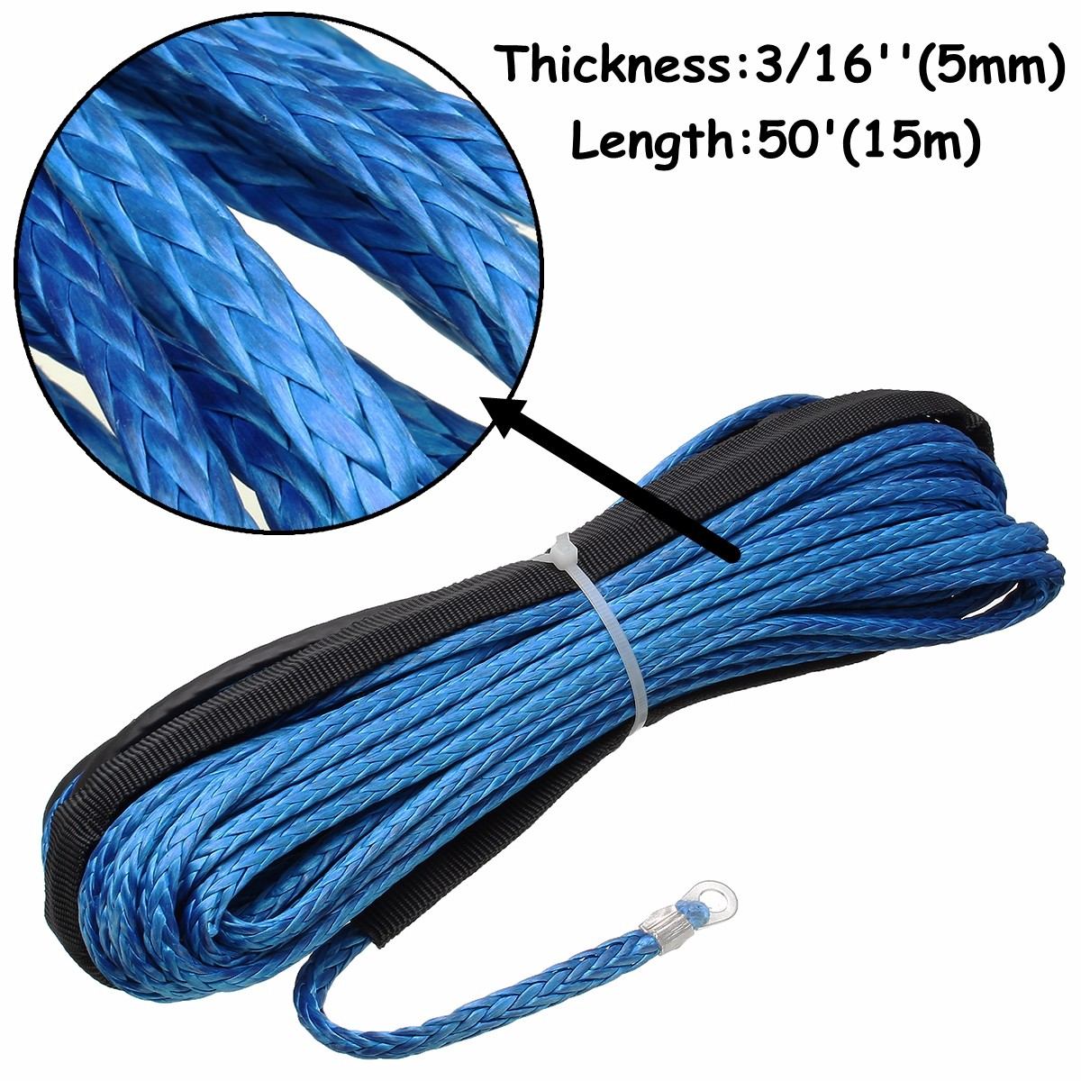 15m 7700LBs Winch Rope String Line Cable Synthetic Towing Rope Winch Car Wash Maintenance String for Universal Fits Car SUV ATV