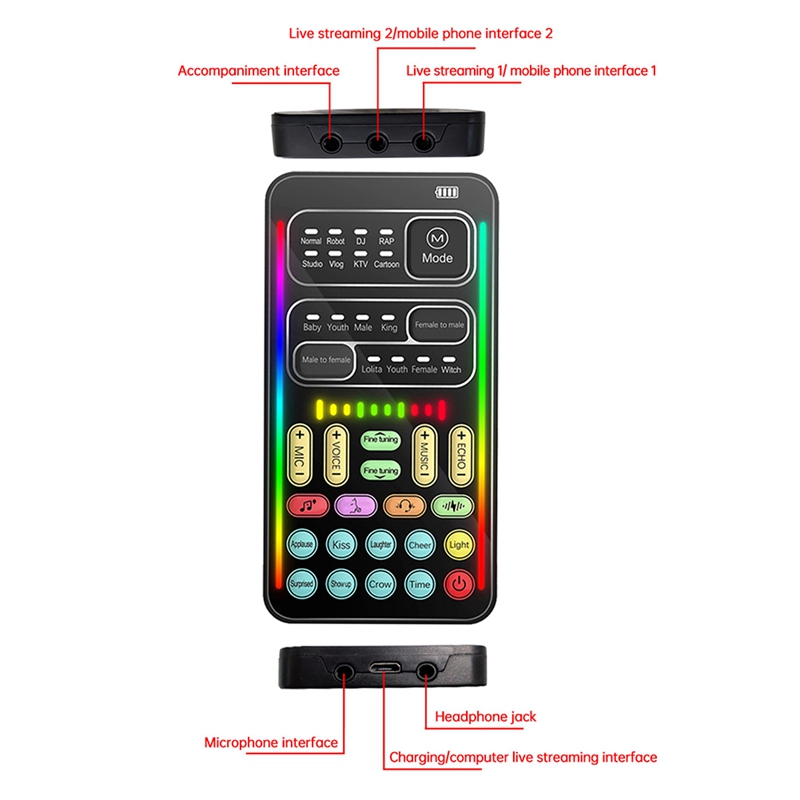 Cambiador de voz I9, Kit completo de múltiples efectos de Audio, Bluetooth, tarjetas de sonido en vivo, tarjeta de sonido portátil ultrafina, herramienta de micrófono duradera