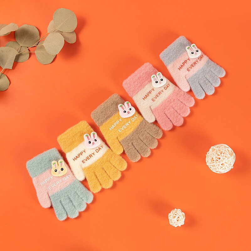 Wecute 12*6Cm Kind Winter Warm Handschoenen Voor Jongens Meisjes Kleuterschool Vijf-Vinger Handschoenen Gebreide Jacquard Leuke cartoon Zachte Kawai