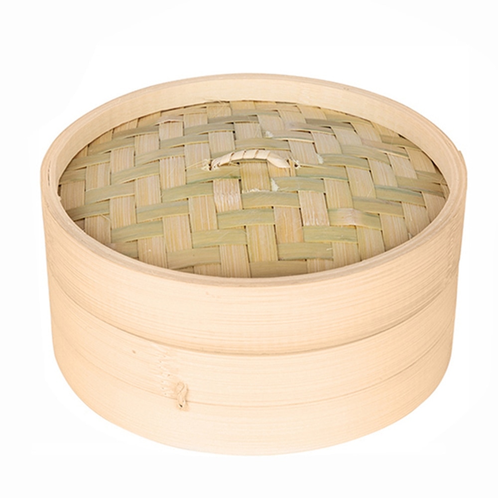 Una jaula y una cubierta cocinar bambú vapor pescado arroz verduras cesta para aperitivos Set cocina utensilios de cocina: 21cm