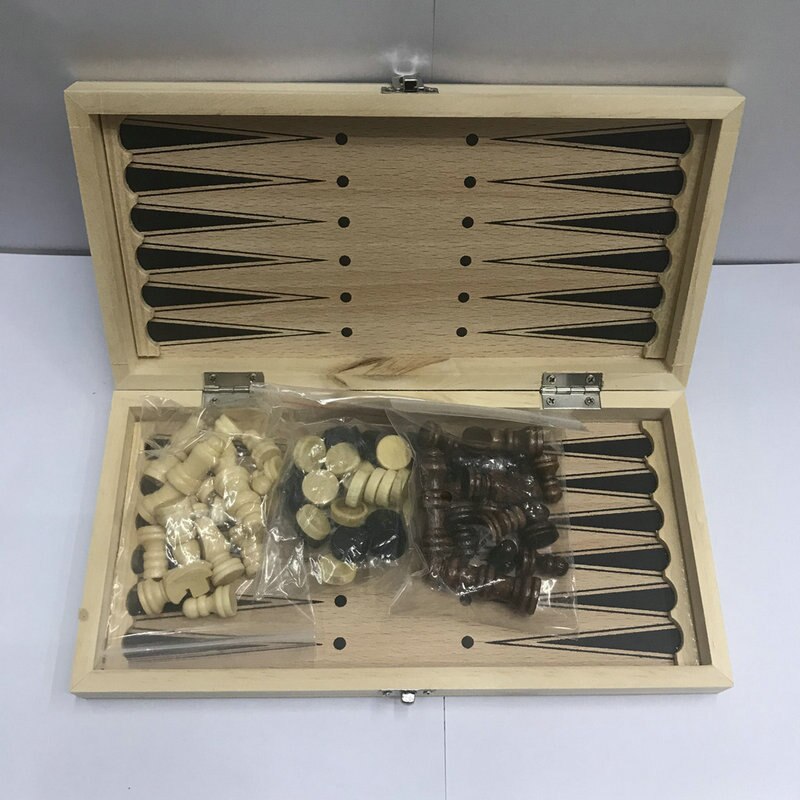 Wooden foldable 3 in 1 Chess Checkers Backgammon 24cm about 350 G