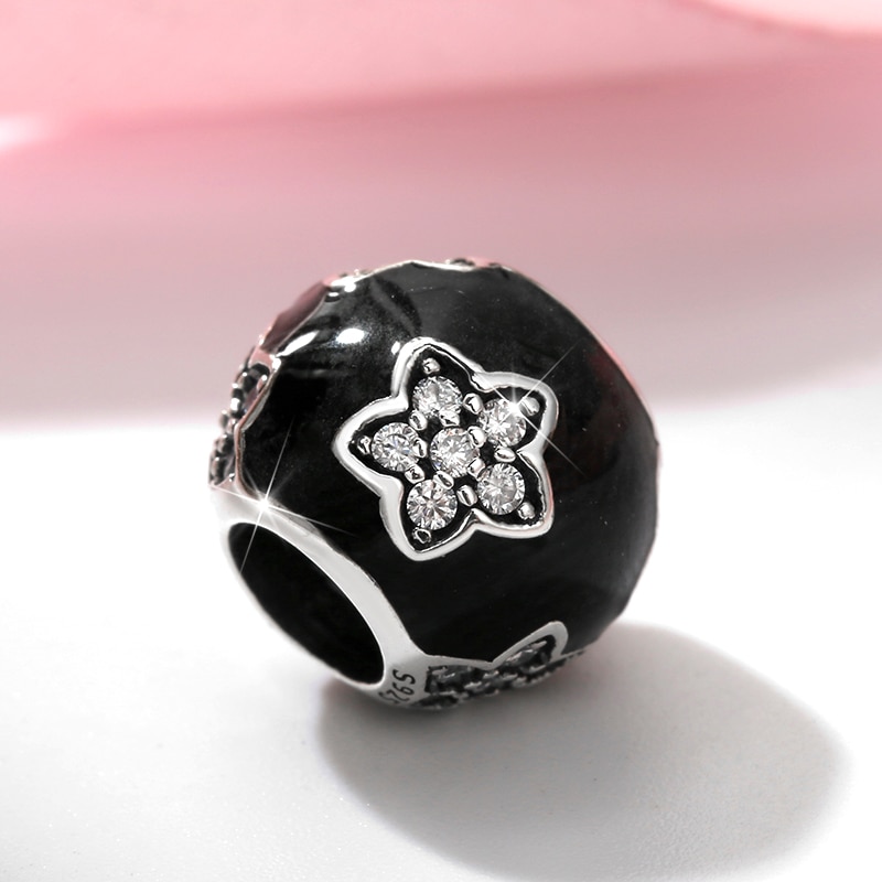 100% real 925 prata esterlina preto enemal espumante cz flores contas caber encantos originais jiuhao feminino pulseira jóias fazendo