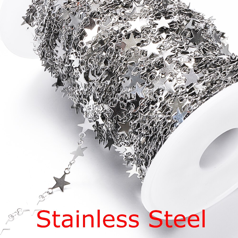 No Faded 1meter Chains Star Link Copper Chains DIY Jewelry Findings for Women Necklace Bracelet Making Supplies: 06 - Steel