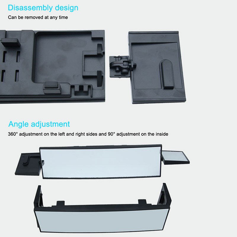 Car Wide Curve Convex Interior Reflector Clip Tri-fold Panoramic Rear View Mirror JLD