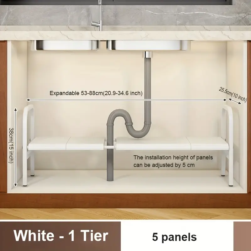 Estante de almacenamiento de cocina, organizador, fregadero, estante retráctil, versátil y ahorra espacio para debajo del fregadero, gabinete y encimera: Gris claro
