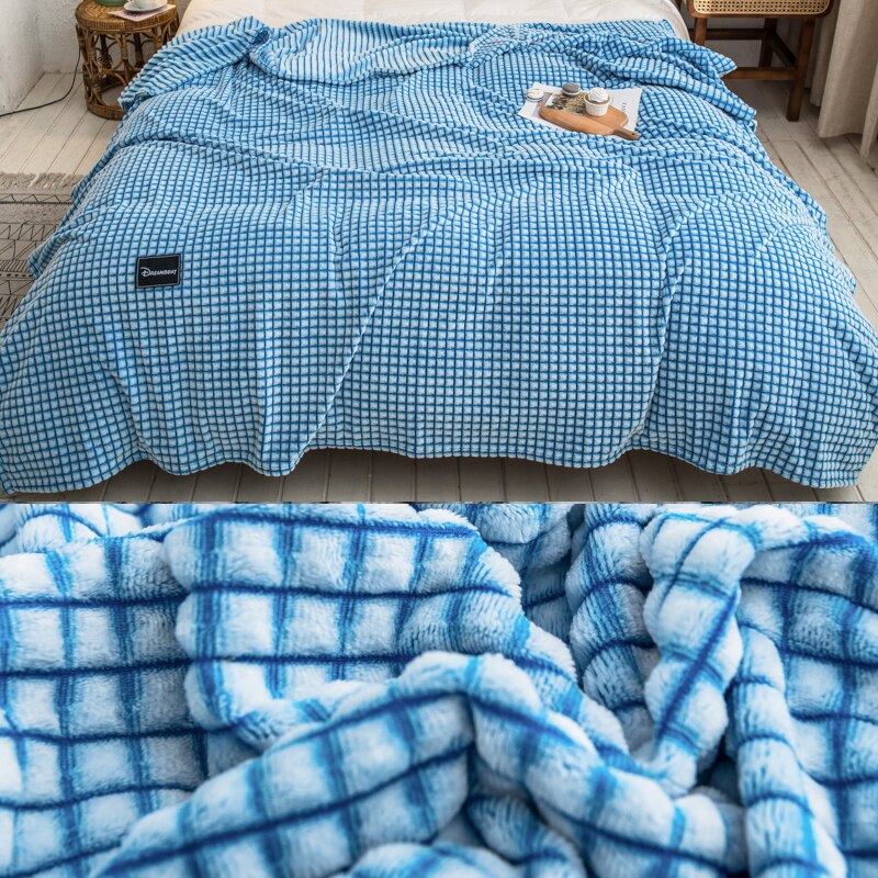 Couvertures en flanelle douce pour lits couleur unie corail polaire fausse fourrure en peluche jeter simple lit Double hiver couvre-lit couvertures: Sky Blue / 200X230CM