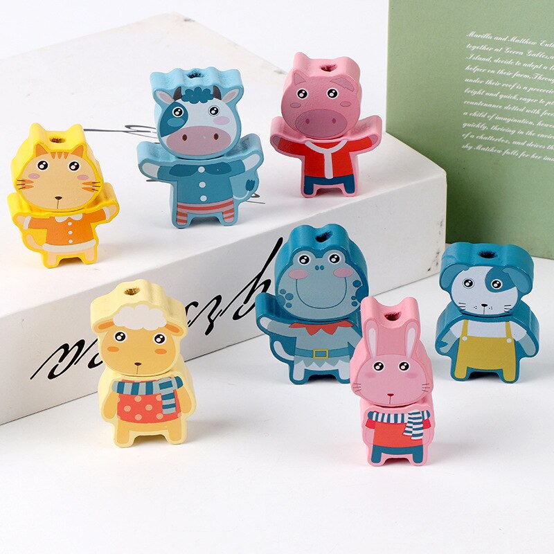 Optioneel Houten Kralen Speelgoed Oceaan Vis Verkeer Digitale Brief Groente Fruit Monterssori Educatief Spel Baby Vroeg Leren: 7pcs Farm animals