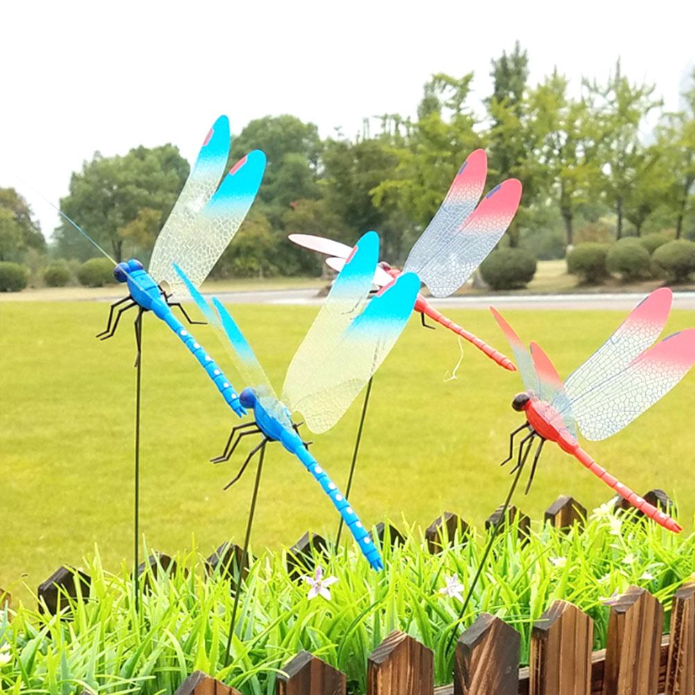 Øyenstikker hage dekor 2 stk 3d plast naturtro blomsterpotte plen dekorasjon vakker hage ornament hagearbeid utendørs