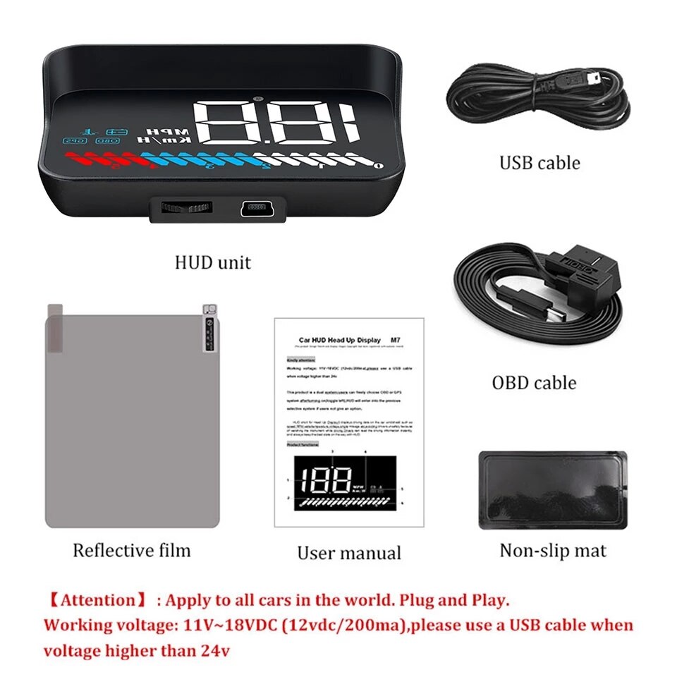 OBD HUD M7 HUD Head-up Display OBD2 Speedometer Projector GPS Dual System For All Cars On the Windshield Electronics Accessories