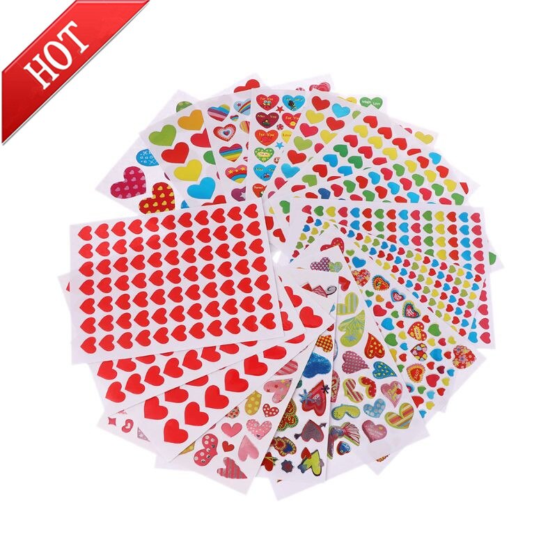 10 Sheets Heart Stickers Love Decorative Sticker Kids Envelopes Cards Craft Scrapbooking Party Favors Prize Class Rewards Award