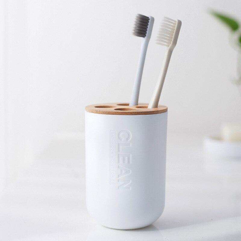 Lot de 5 brosses de toilette en bambou, ensemble de salle de bains, porte-brosse à dents, tasse porte-savon, conteneur distributeur d'émulsion, accessoires de salle de bains: Toothbrush Holder