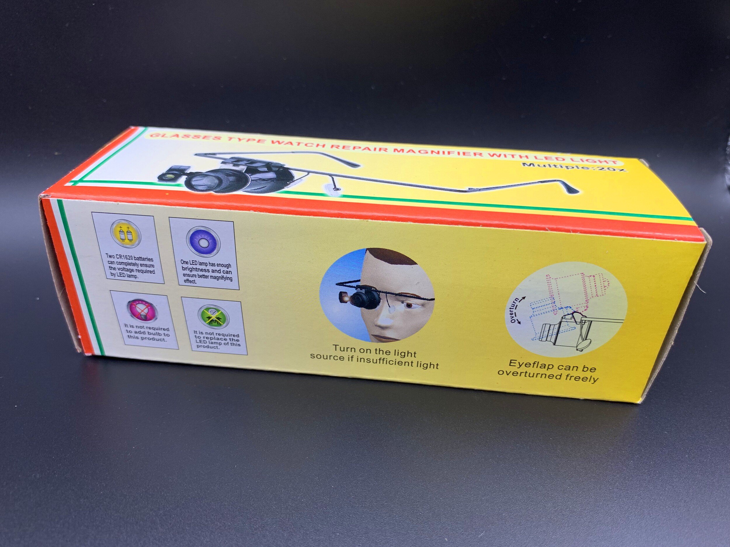 20X Bril Type Double Eye Verrekijker Vergrootglas Horloge Reparatie Tool Vergrootglas met Twee Verstelbare LED Verlichting Kenmerken: F