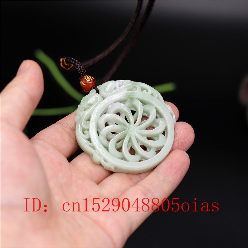 Natural White Green Chinese Jade Dragon Pendant Windmill Necklace Charm Jewelry Double-sided Hollow Carved Amulet for Her