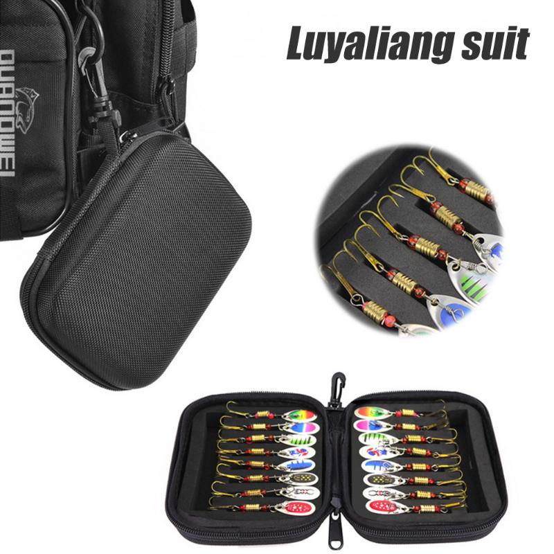 Pailletten Lokken Zak Spinner Tas Set Composiet Aas Vliegen Haken Metalen Pailletten Lepel Lokt Met Eva Hard Shell Storage Case vissen Tas