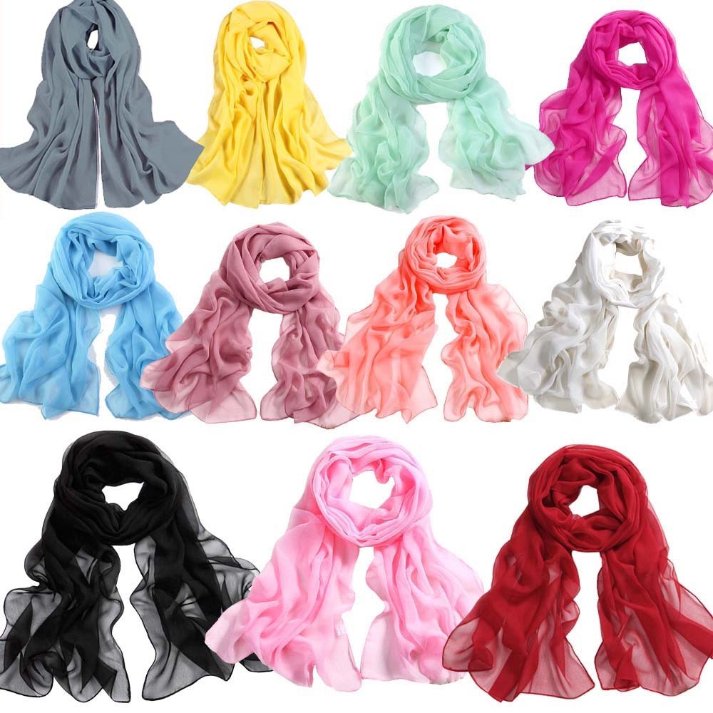 Bufanda larga de chifón para mujer, pañuelo de Color sólido, chal fino suave, pañuelos de playa, nueva , 1 unidad