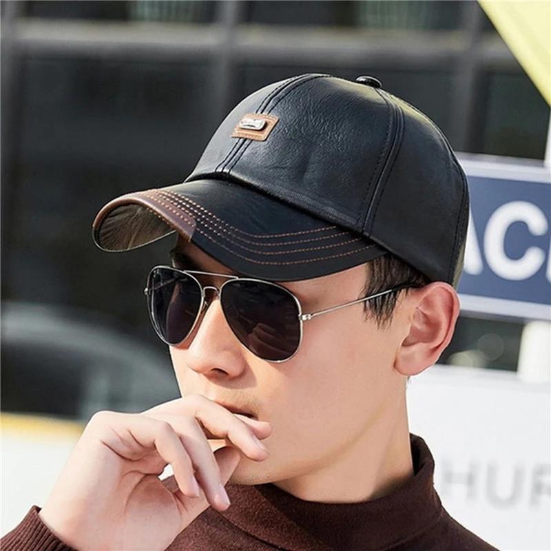Gorra de béisbol informal a la para hombre, gorro fino de terciopelo, gorra de béisbol de cuero para otoño e invierno, nueva 2024