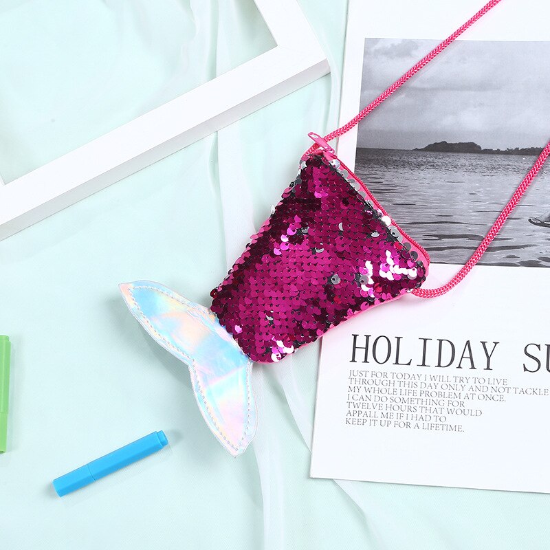 cute girl waist bag mermaid fishtail sequins fanny pack chest bag mini purse Long Rope Coin Purse Girls Crossbody Bags: 13