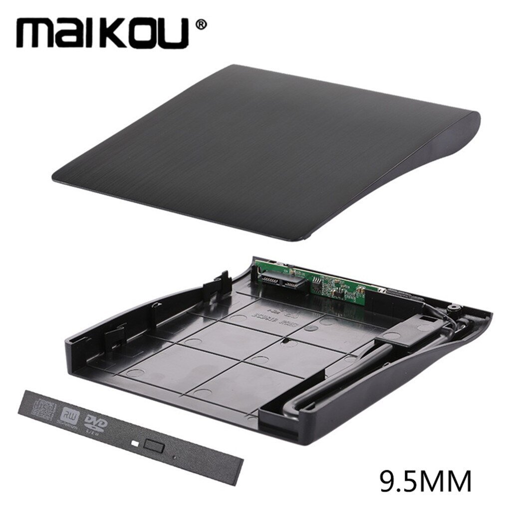 Maikou-carcasa de DVD/CD-ROM RW, reproductor de DVD, unidad externa portátil, USB 3,0, SATA, para Macbook, PC y portátil: black 9.5mm