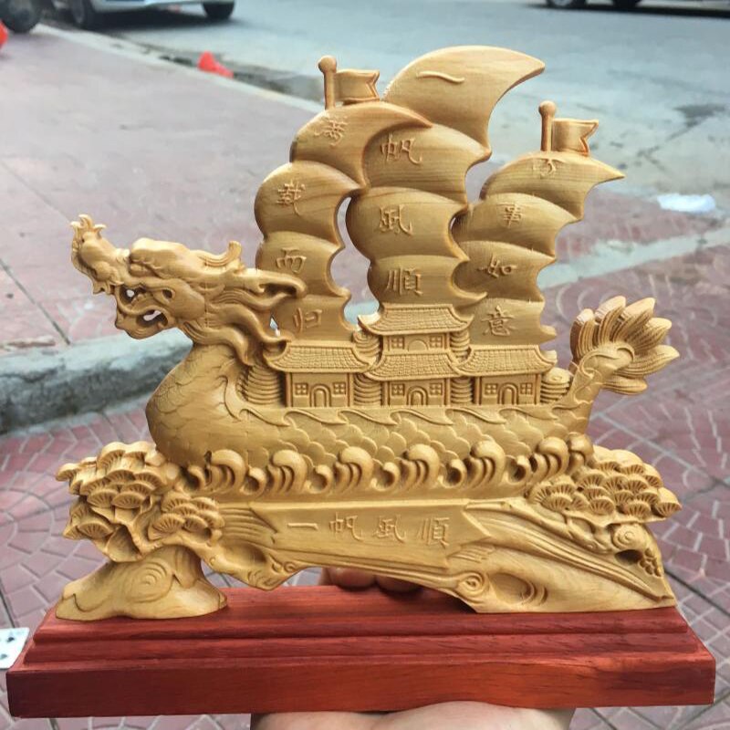 Wooden dragon boat decorations Home decoration accessories Chinese style solid wood auspicious animal carving modern handicraft