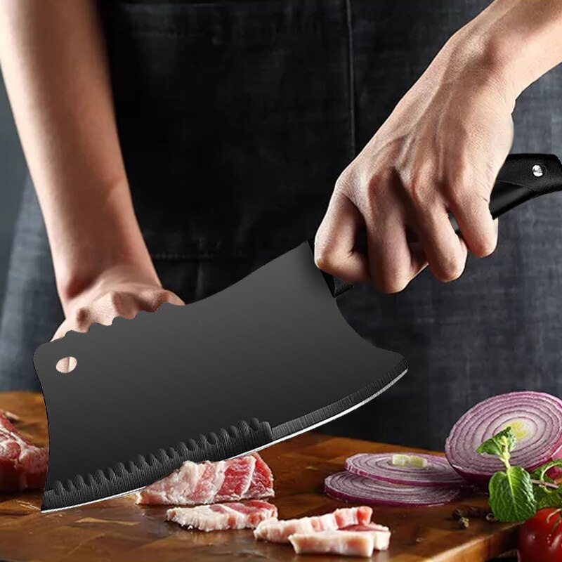 Black Blade Slagersmes Rvs Bone Hakken Koksmes Vlees Groenten Snijden Cleaver Hoge Hardheid Keukenmessen