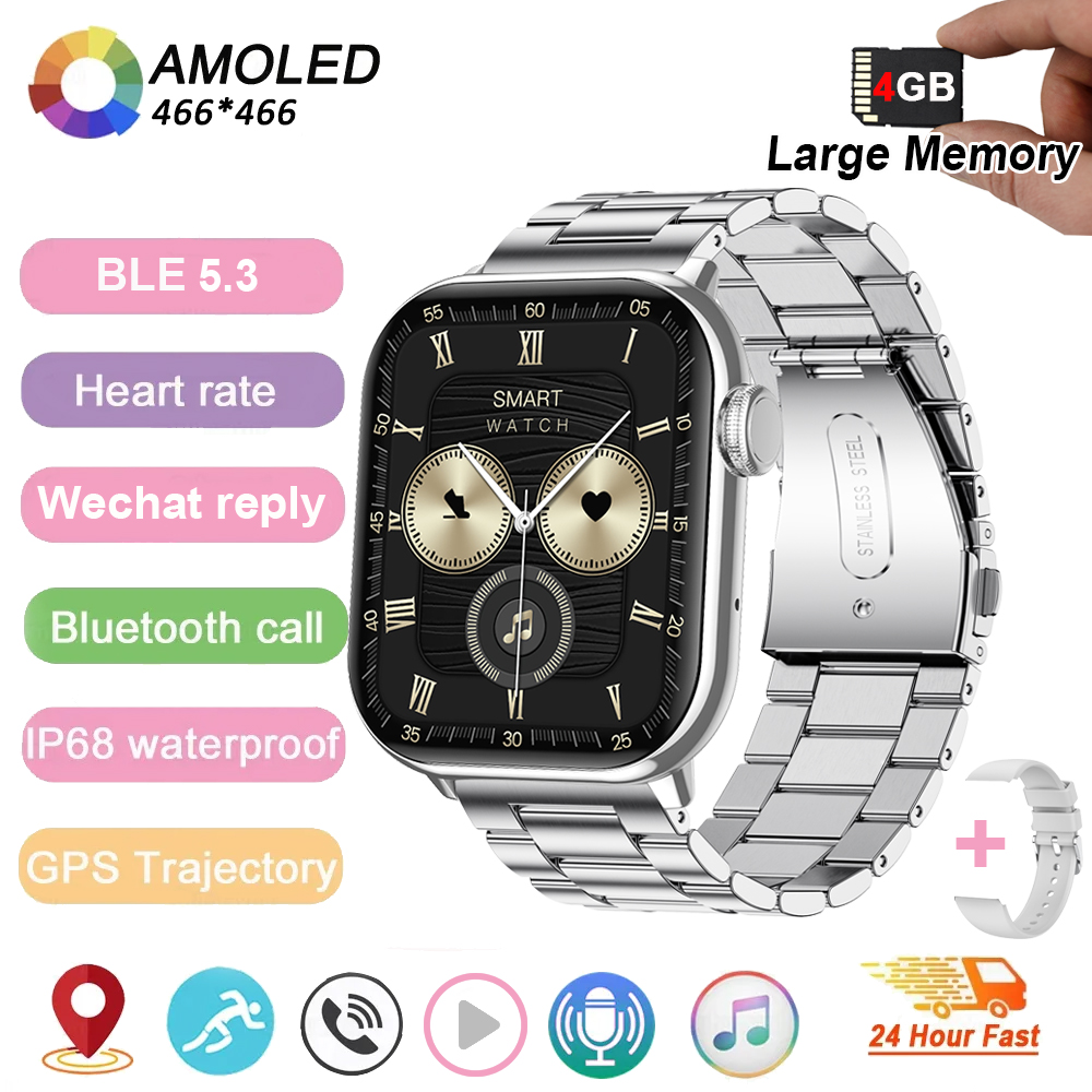 Nuovo Memoria da 4 GB Smartwatch Schermo Amoled Lettore MP3 MP4 Bluetooth Condivisione di rete APP Negozio ChatGPT Smart AI Orologio da uomo Sportwatch: Grigio