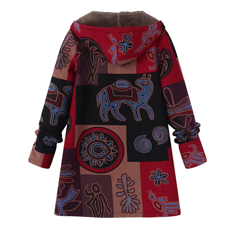 Plus Size ZANZEA Winter Herfst Lange Mouw Basic Bovenkleding Vrouwen Retro Hooded Etnische Gedrukt Faux Pluizige Dunne Jas Jassen