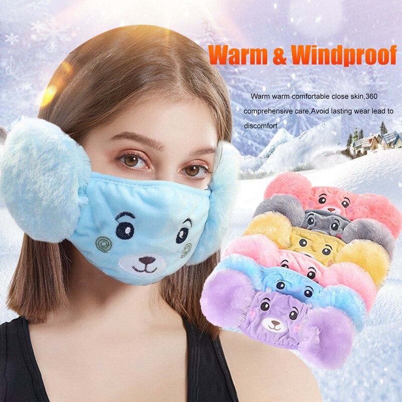 Vinter børn ørebeskyttere maske fløjl tegneserie drenge piger ørebeskyttelsesmaske studerende varmt øreprop wrap udendørs ørevarmer ørepude