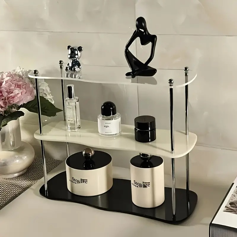 Rack de armazenamento de mesa acrílico de 3 camadas, suporte de exibição de copos de perfume e água, armazenamento de cosméticos, organizador de moldura de exibição de joias: Vermelho