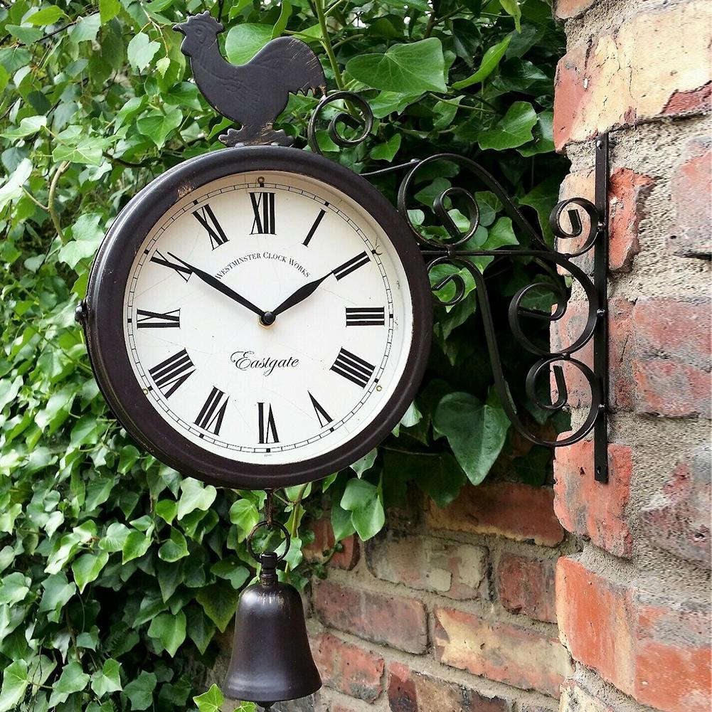 Doppelseitige Runde Zauberstab Montieren Bahnhof Uhr Garten Jahrgang retro Heimat Dekor Metall Rahmen + Glas Zifferblatt Abdeckung für Weihnachten