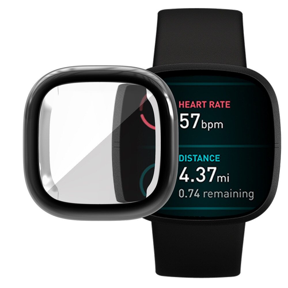 360 beskyttelsesveske til fitbit versa 3 skjermbeskyttelsesdeksel tilbehør fitbi versa 3 passe bit versa 3 smartklokkeutskiftere: Svart