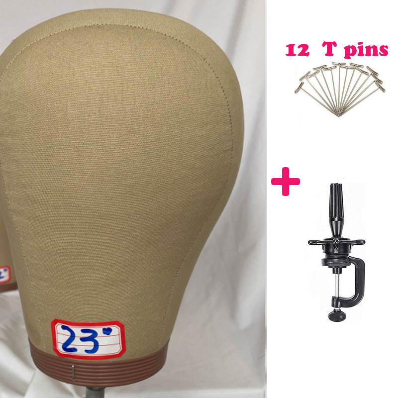 21-23 Inch Wig Head Cork Canvas Block Head for Making Wigs Mannequin Head With Stand Head Pins: Gold
