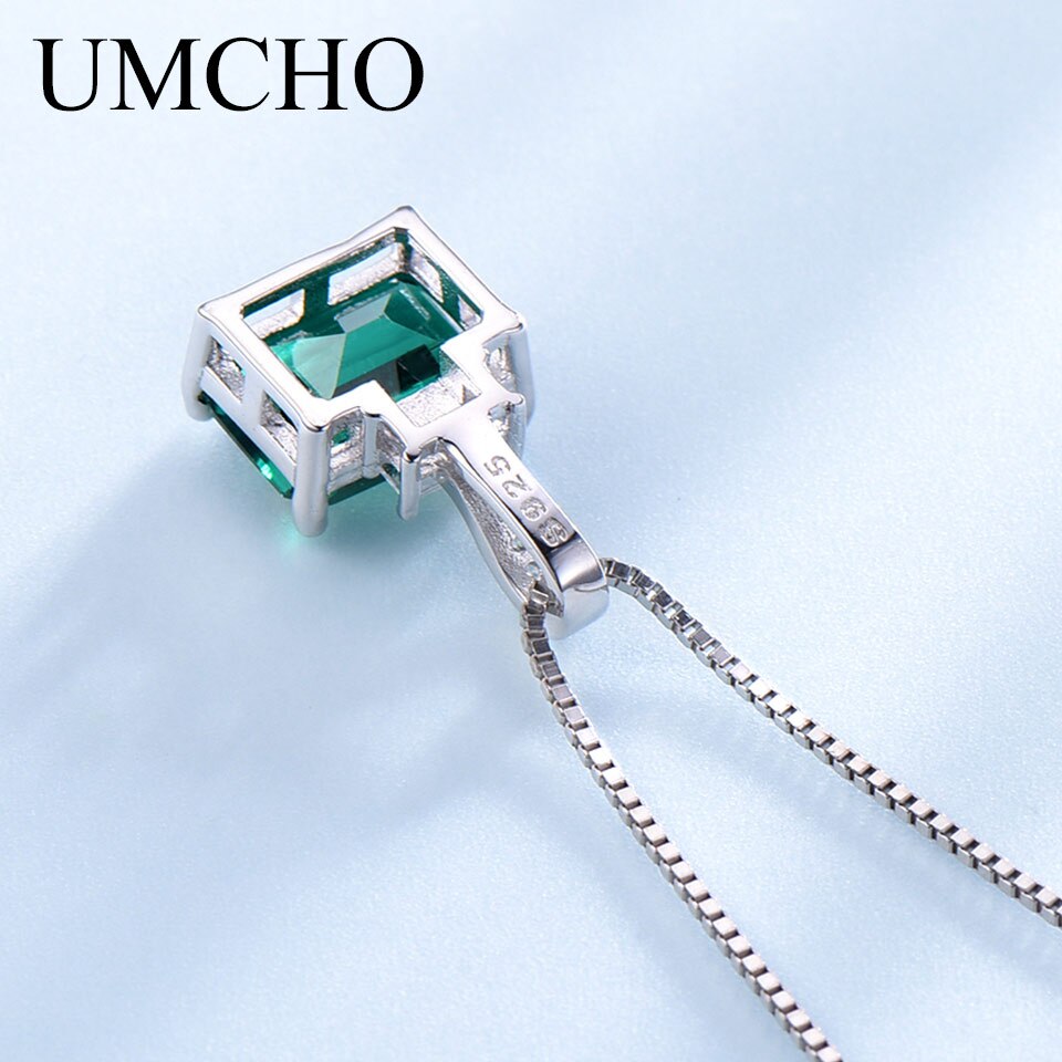 UMCHO Rechthoek Nano Emerald Ketting Echt 925 Sterling Zilveren Hangers Kettingen voor Vrouwen Anniversary Fijne Sieraden