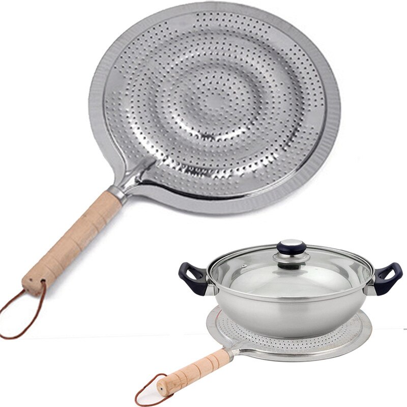 Fuente de alimentación para el hogar, anillo para cocinar utensilios de cocina, sartén, de 21cm difusor de calor para Gas/eléctrico/cocina de inducción, mango de madera de Metal