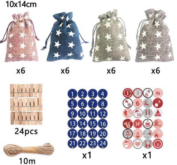 Festival Decoration Storage Bags With Wood Clips Sticker+10m Rope Christmas Pouch Ornaments For Home Office Deco: A02