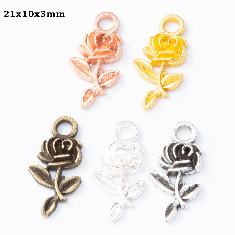 20 Pçs/lote Cor Rosa Encantos Pingente de Flor de Ouro Para DIY Fazer Jóias Pulseira DIY Descobertas Jóias de Moda Colares 2021