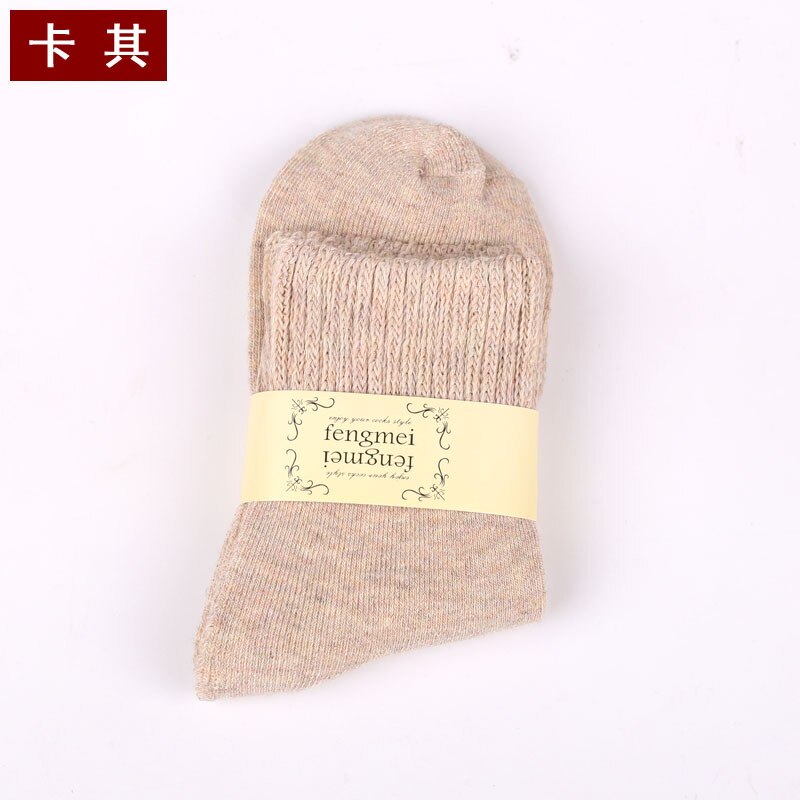 1pair Winter Thick Warm Wool terry towel Women Sock Vintage Christmas soild Socks Colorful Socks Loop socks Cotton socks: KHAKI