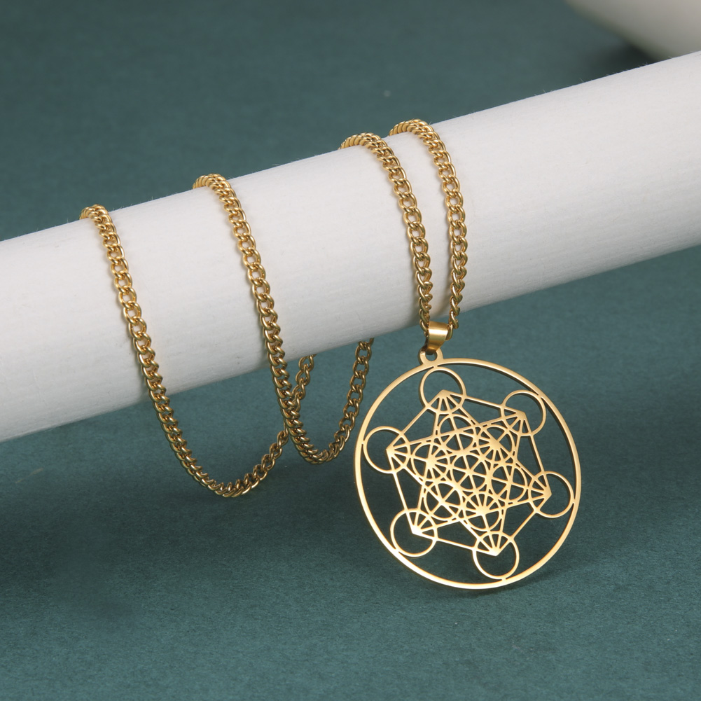 Skyrim Stainless Steel Angel Seal Archangel Metatron Cube Necklace Women Men Sacred Geometry Amulet Religious Spiritual Jewelry: Rust Red