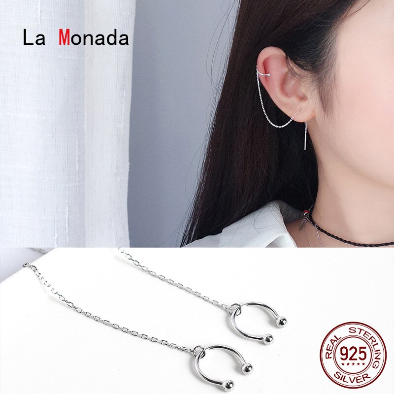 La Monada Einzigartige Tropfen Silber Schlenker Ohrringe 925 Sterling Silber Edlen Schmuck Für Frauen Quaste Koreanische Hängen Ohrringe Clip