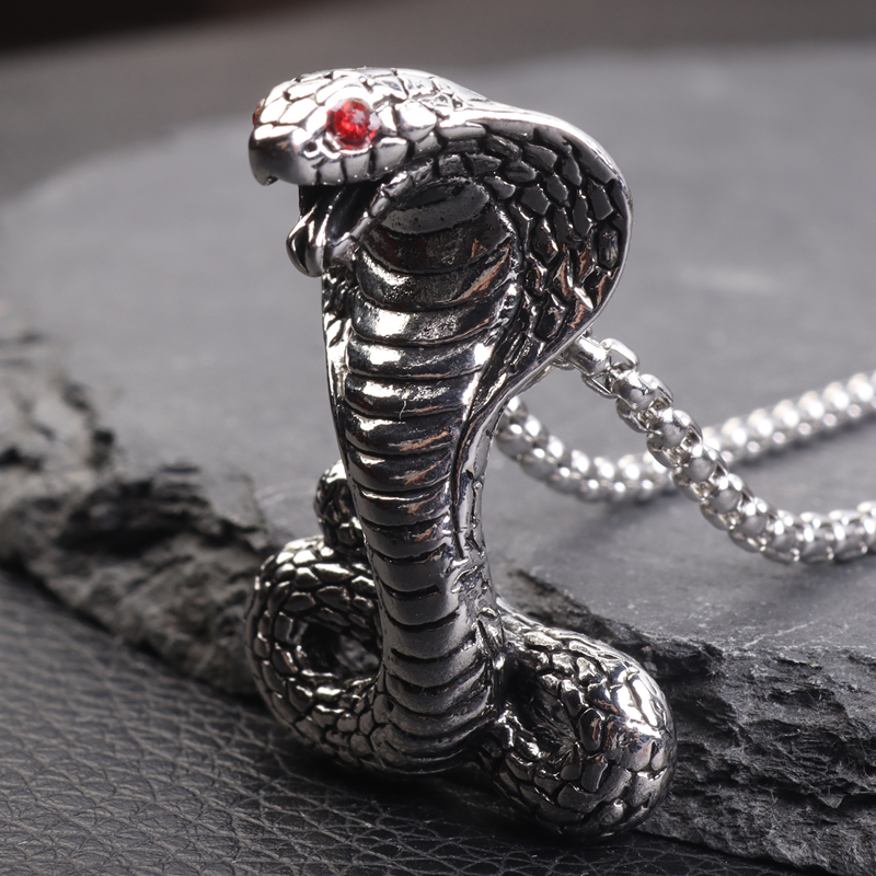 Punk python cobra riipus kaulakoru miehille ruostumaton teräs villapaita kaulakoru biker korut: Default Title