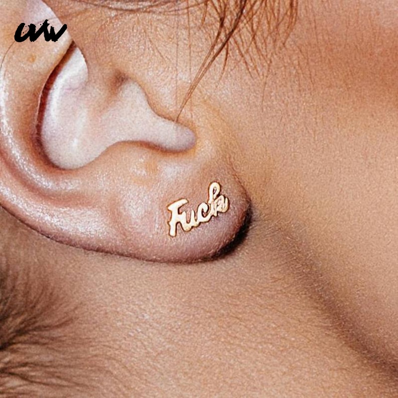 Uvw007 2pc unissex moda aço inoxidável carta brincos de orelha acessórios femininos piercing jóias pendientes brincos