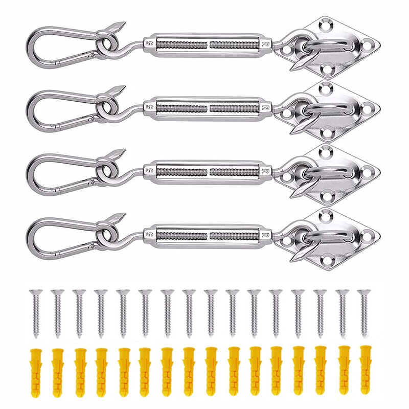 44Pcs/Set Stainless Steel M6 Sunshade Sail Accessories Hanging Hardware Kit Turnbuckle Eye Carabiner