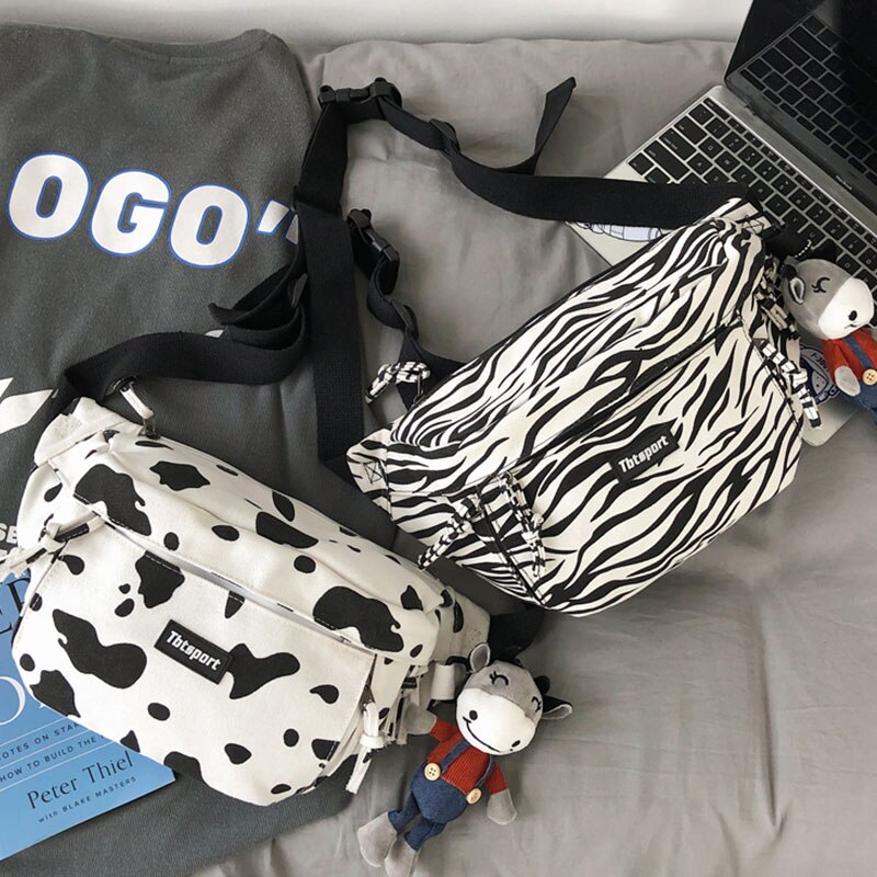 Pochete unissex de grande capacidade, bolsa de peito fashion, zebra, mensageiro, ambiente externo, cinto grande, pochete