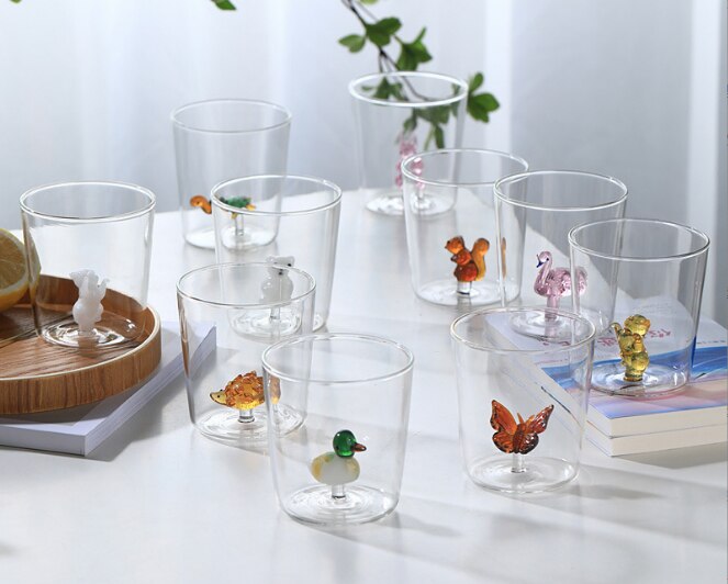 3D Animal Glass Water Cup Cute Modeling Household Simple Glass Coffee Juice Drink Milk Cup Home Desktop Accessories