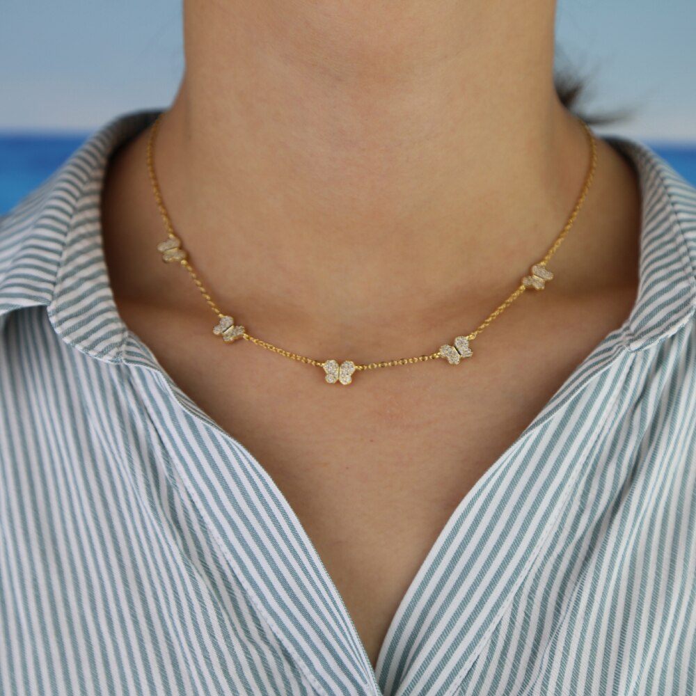 cz butterfly charm necklace for women cute beautiful animal minimal delicate white cz 35+10cm choker necklaces