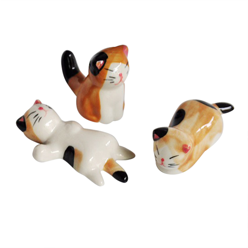 3 stk japansk stil keramiske spisepinner holder stativ søt katt spisepinne stativ pute pleie hvile kjøkken kunst håndverk servise: Gul