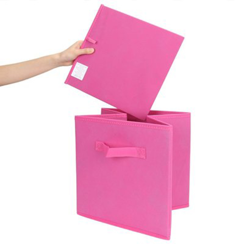 Non-Woven Fabric Dust-Proof Clothes Storage Bin Folding Cabinet Storage Box with Handle Home Office Closet Organizer Container: Pink